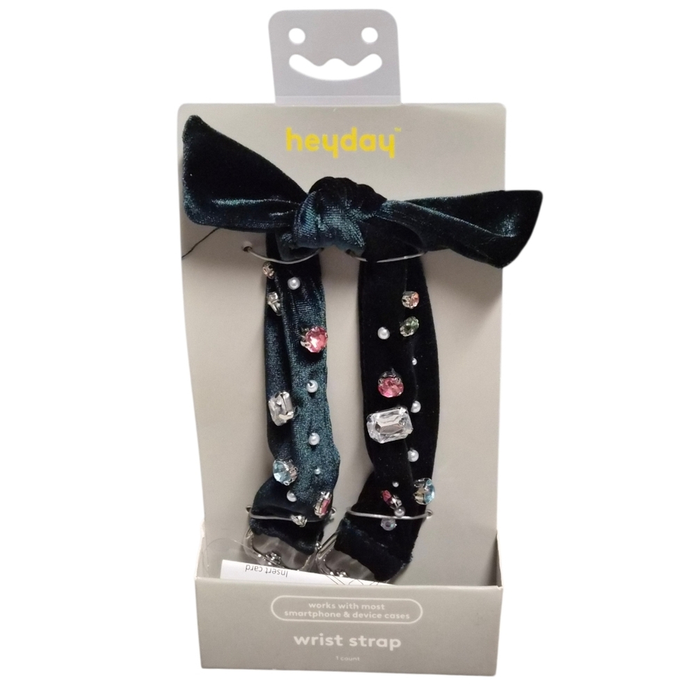 HeyDay Jeweled Phone Wrist Strap Velvet Green Smartphone Strap Accessory